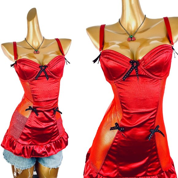 Vintage Intimates Sleepwear Vintage Y K Lingerie Red Bustier Slip Dress Poshmark